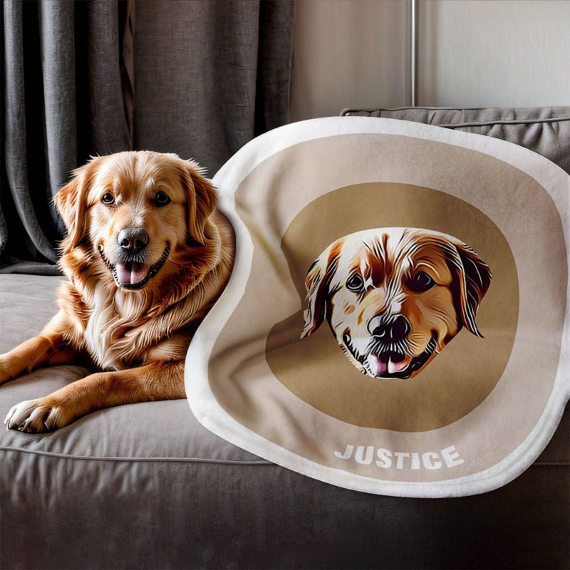 Custom Pet Face Blanket Personalized Round Blanket Gift for Pet Lover – Khaki