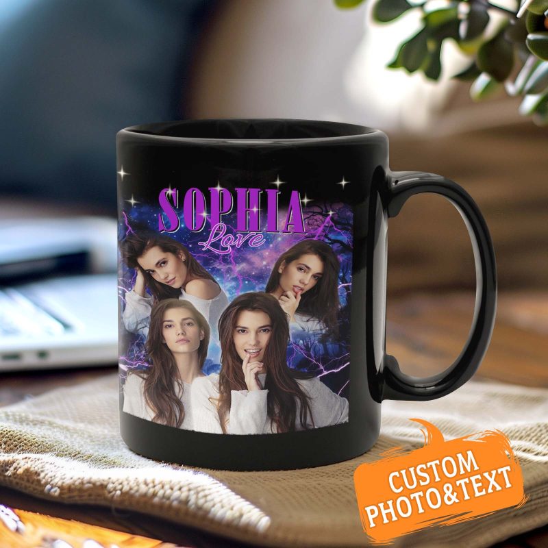 Custom Photo Vintage Mugs Personalized Name Vintage Photo Black Mug for Couple