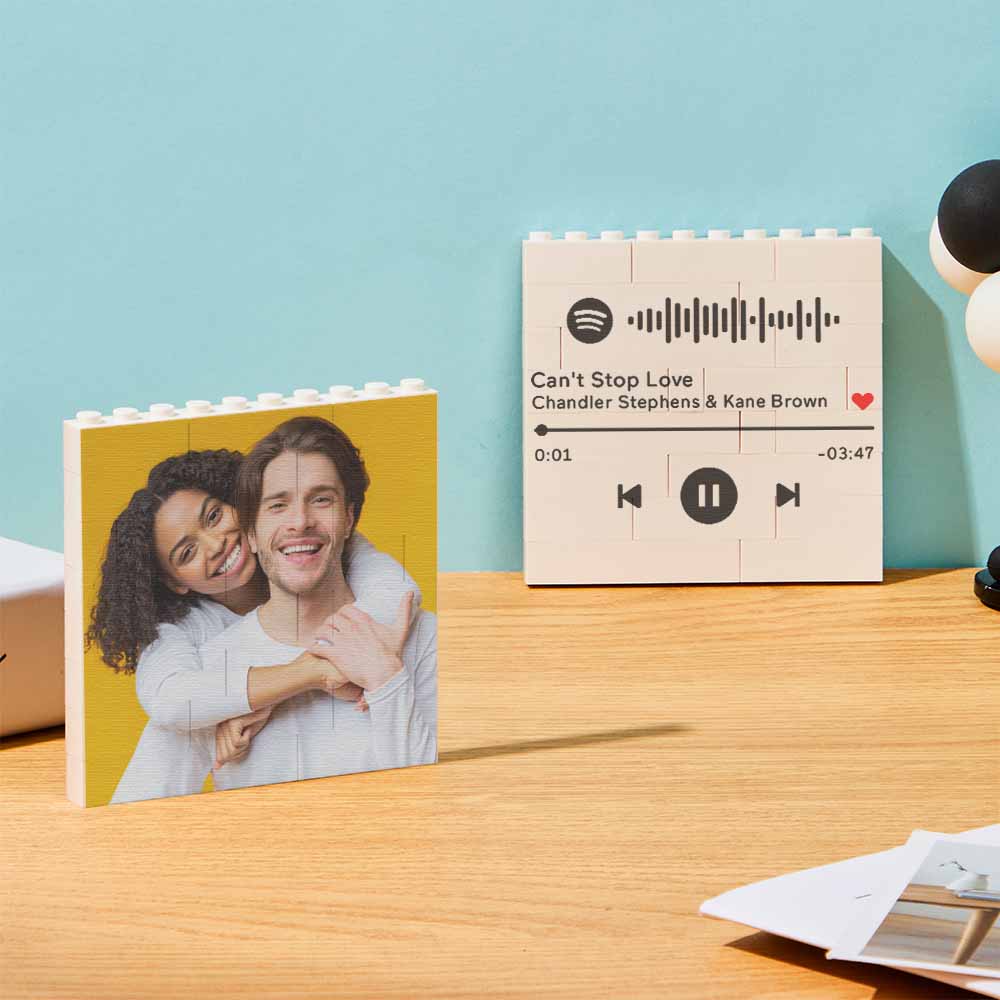 Personalized Building Brick Square Photo Block Spotify Code Custom Text Frame - Image 2