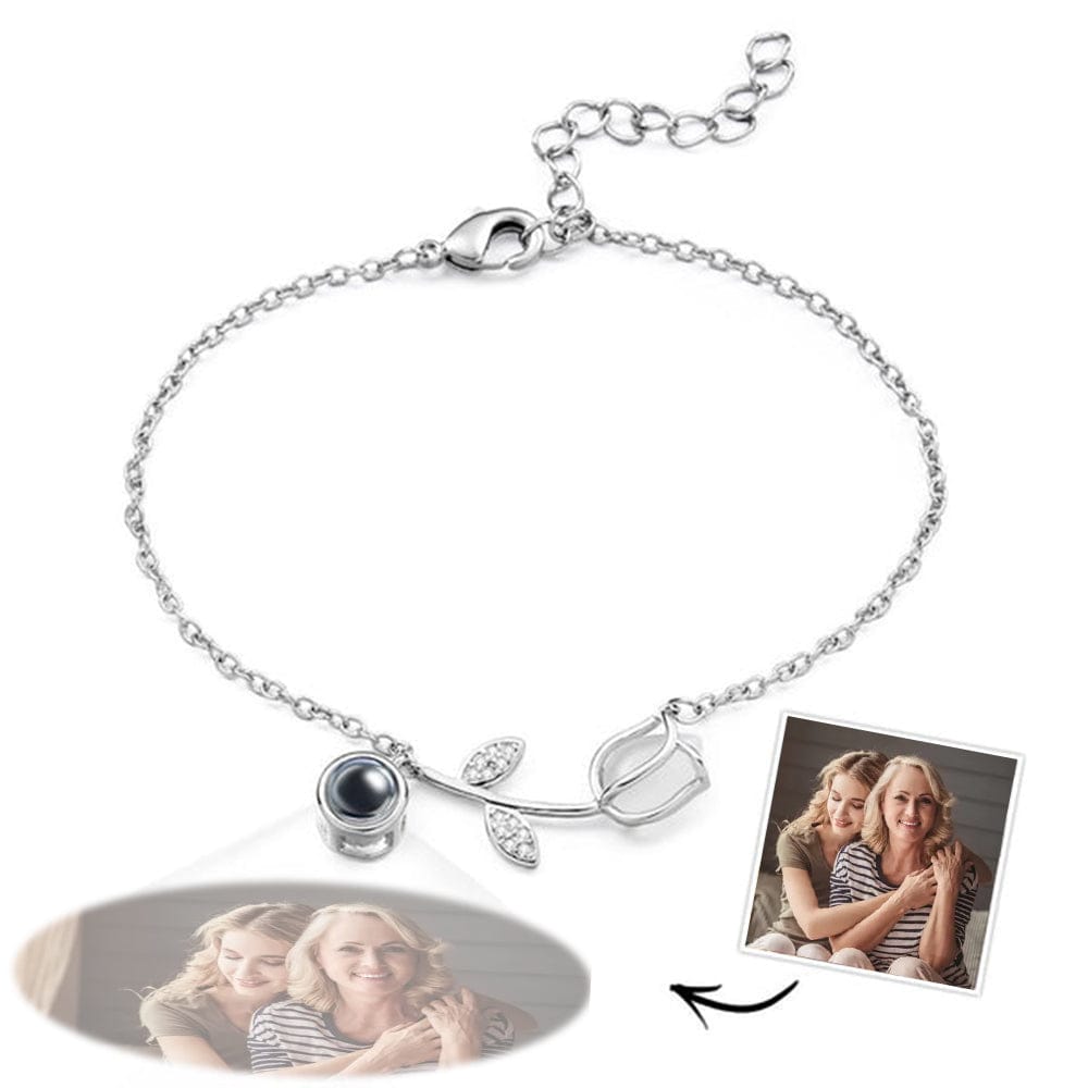 Tulip Photo Projection Bracelet Personalized Picture Flower Bracelet Minimalist Pet Memorial Jewelry Mother's Day Gift