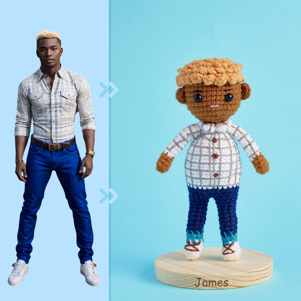 Full Body Customizable 1 Person Custom Crochet Doll Personalized Gifts Handwoven Mini Dolls - Plaid Shirt Boys - Image 2