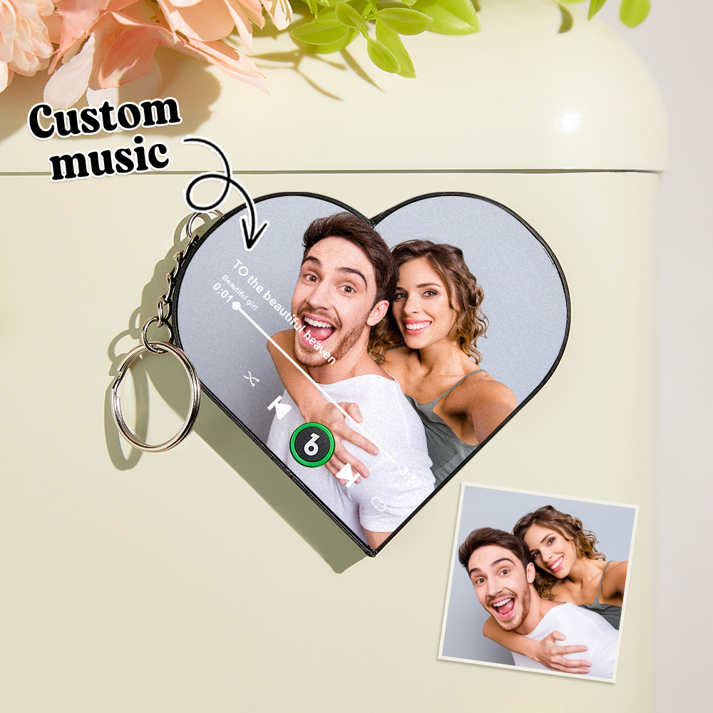 Custom Mini Music Fridge Magnet Keychain Personalized Photo Heart Frame Music Keychain Mini Magnet For Fridge That Can Play Songs Without Cellphone Anniversary Gifts for Boyfriend - Image 2