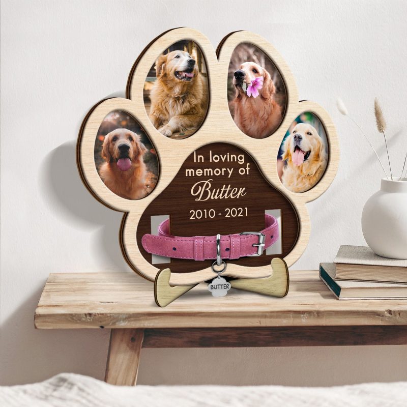 Custom Photo Paw Shape In Loving Memory Memorial Gift For Dog Lover Cat Mom Pet Loss Wooden Plaque With Stand 8