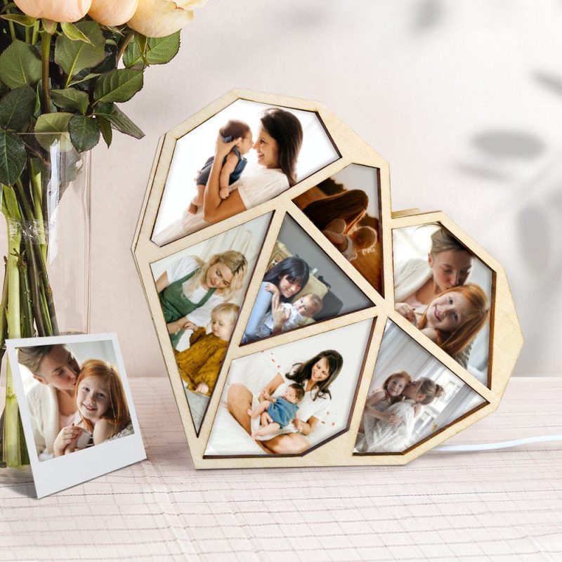 Memorial Gifts For Loss Of Mother Custom Photo Wooden Lamp Personalized Heart Led Night Light