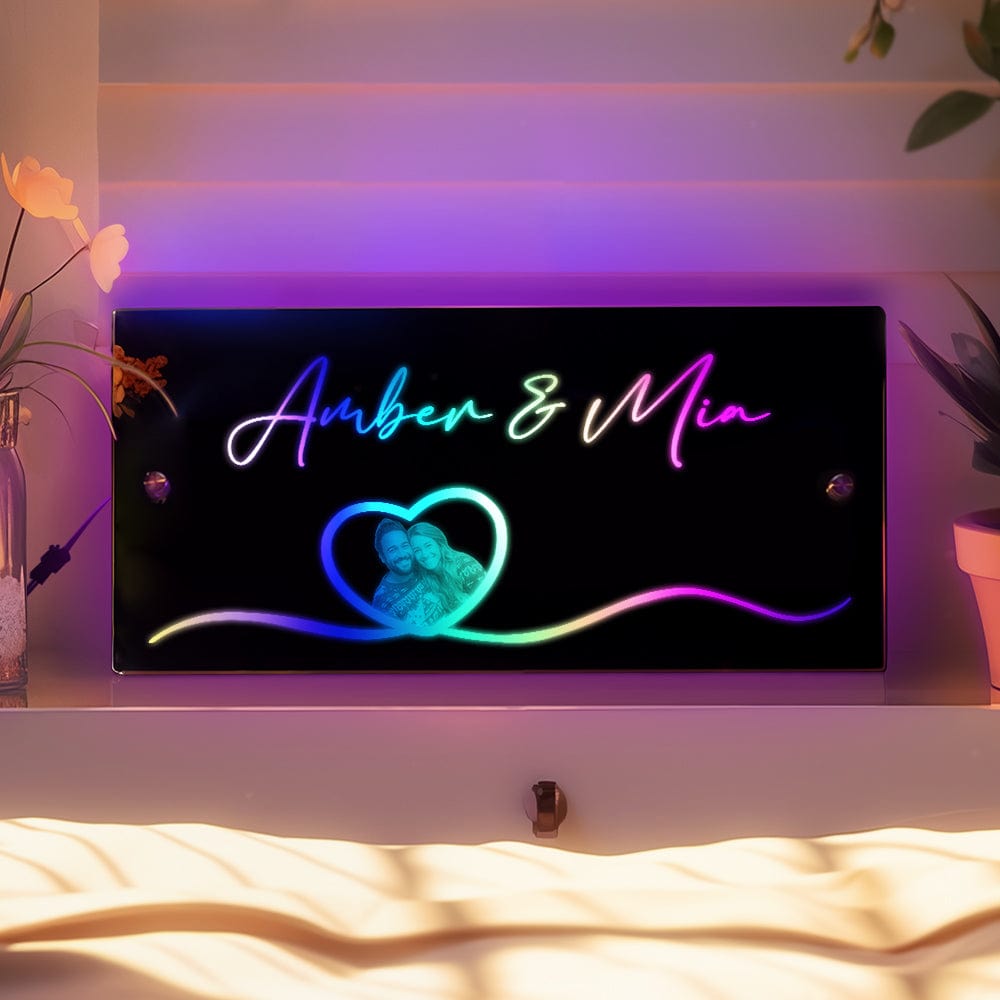 Personalized Photo Name Mirror Light Heart Couple Gift - Image 2
