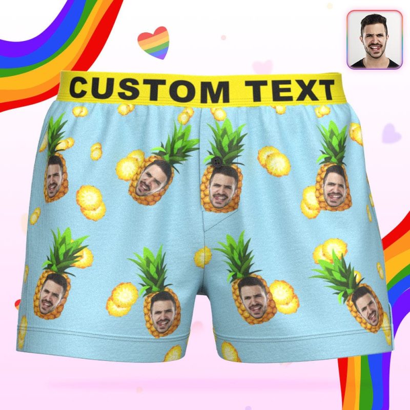 Custom Face Funny Pineapple Boxer Shorts Personalized Waistband Casual Underwear for LGBT Gifts