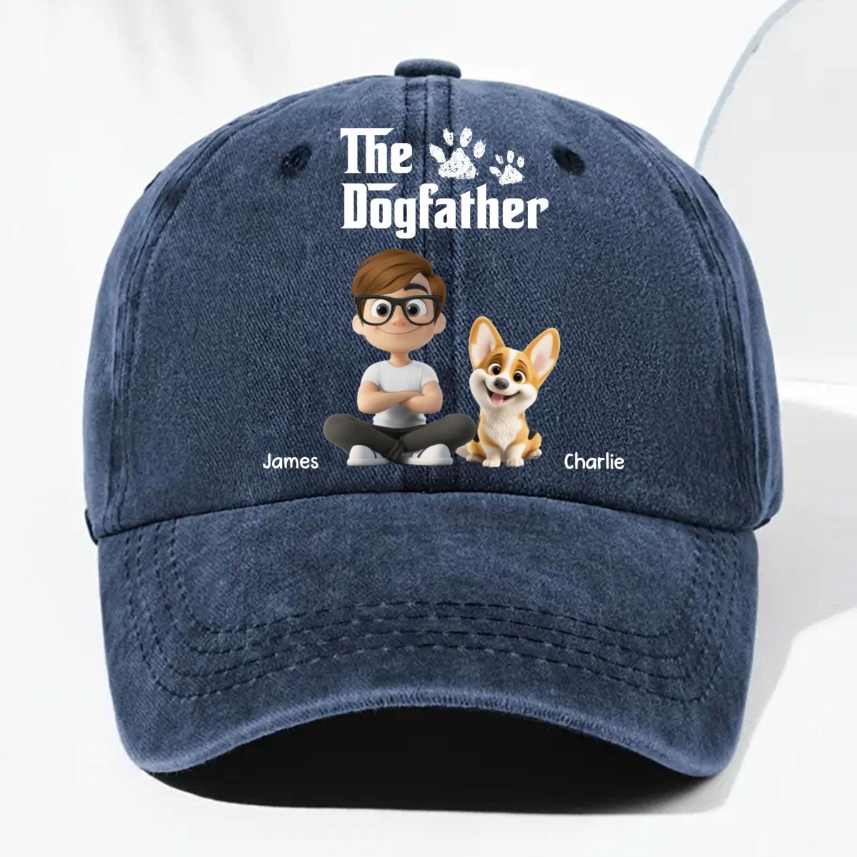 Cool Dog Father - Personalized Custom Vintage Washed Denim Cap - Image 2
