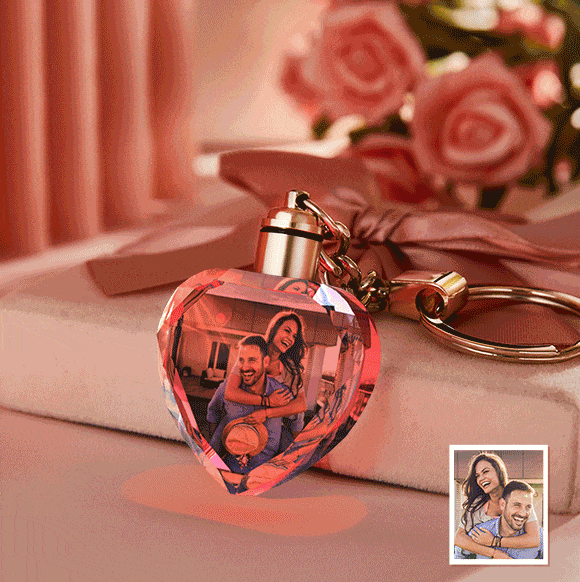 Custom Photo Crystal Keychain Anniversary Gift For Couple