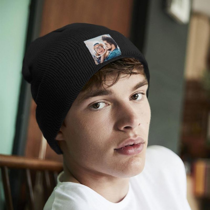 Personalized Photo Beanie Hat Custom Knitted Hat Valentine’s Day Gifts for Him