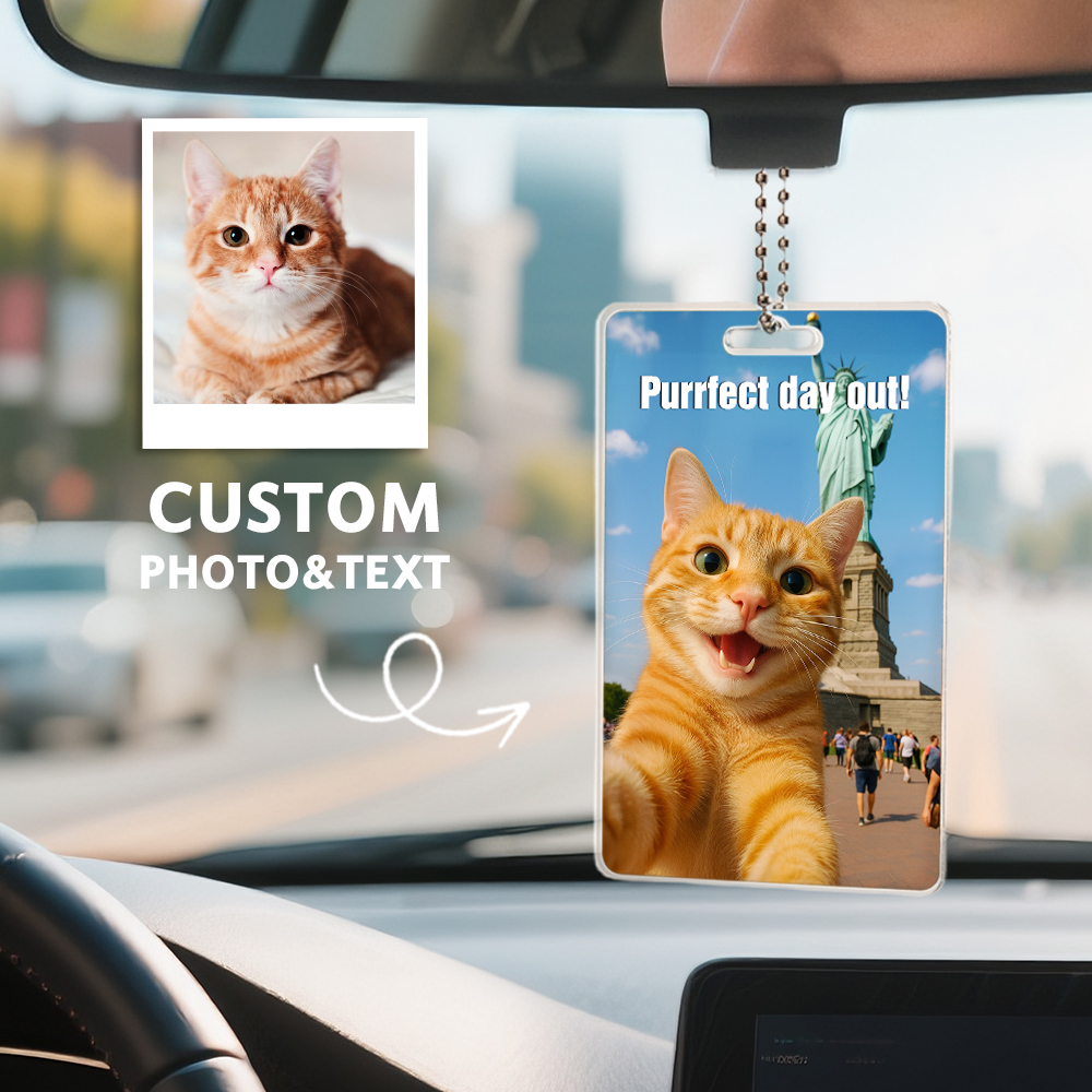 Custom Pet Selfie Funny Dog and Cat Photo Acrylic Car Hanger Rearview Mirror Ornament - Image 2