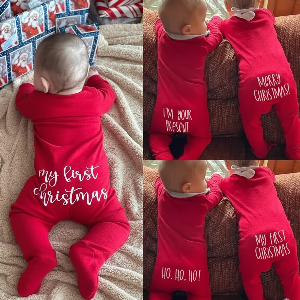 Personalized Baby First Christmas Cozy Soft Long Sleeve Romper - Image 2