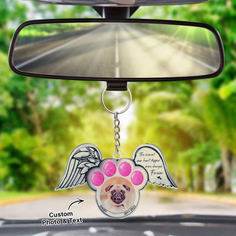 Personalized Memorial Dog Acrylic Car Ornament Custom Shinning Wings Aluminum Acrylic Ornament Memorial Gift Idea