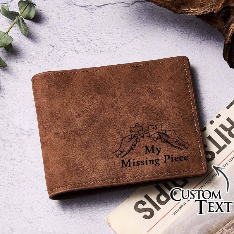 Personalized Name Leather Wallet My Missing Piece Couple Hands
