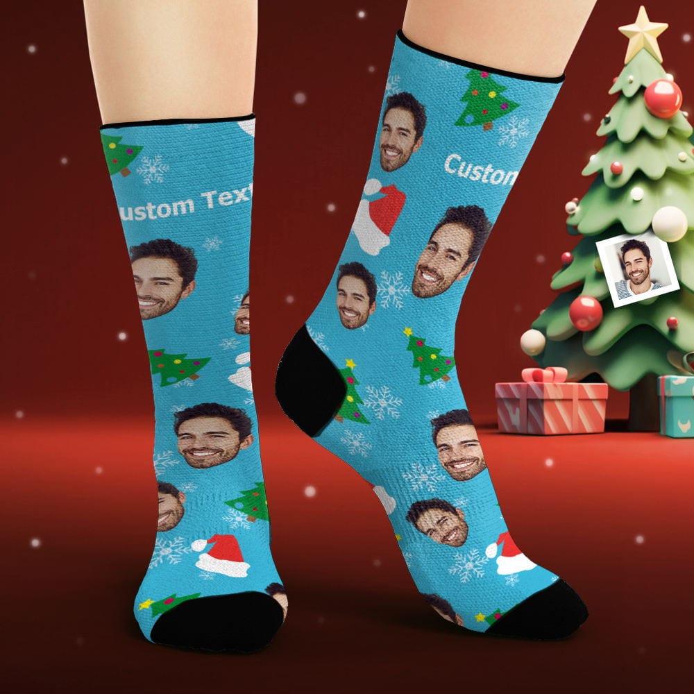 Custom Face Socks Personalized Photo Socks Christmas Trees and Santa Hats Christmas Gifts - Image 2