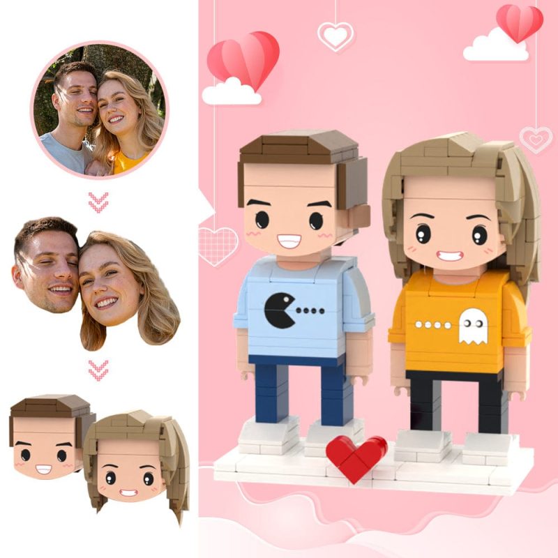 Valentine’s Day Gifts Custom Head 2 People Cute Brick Figures Pac-Man Brick Figures