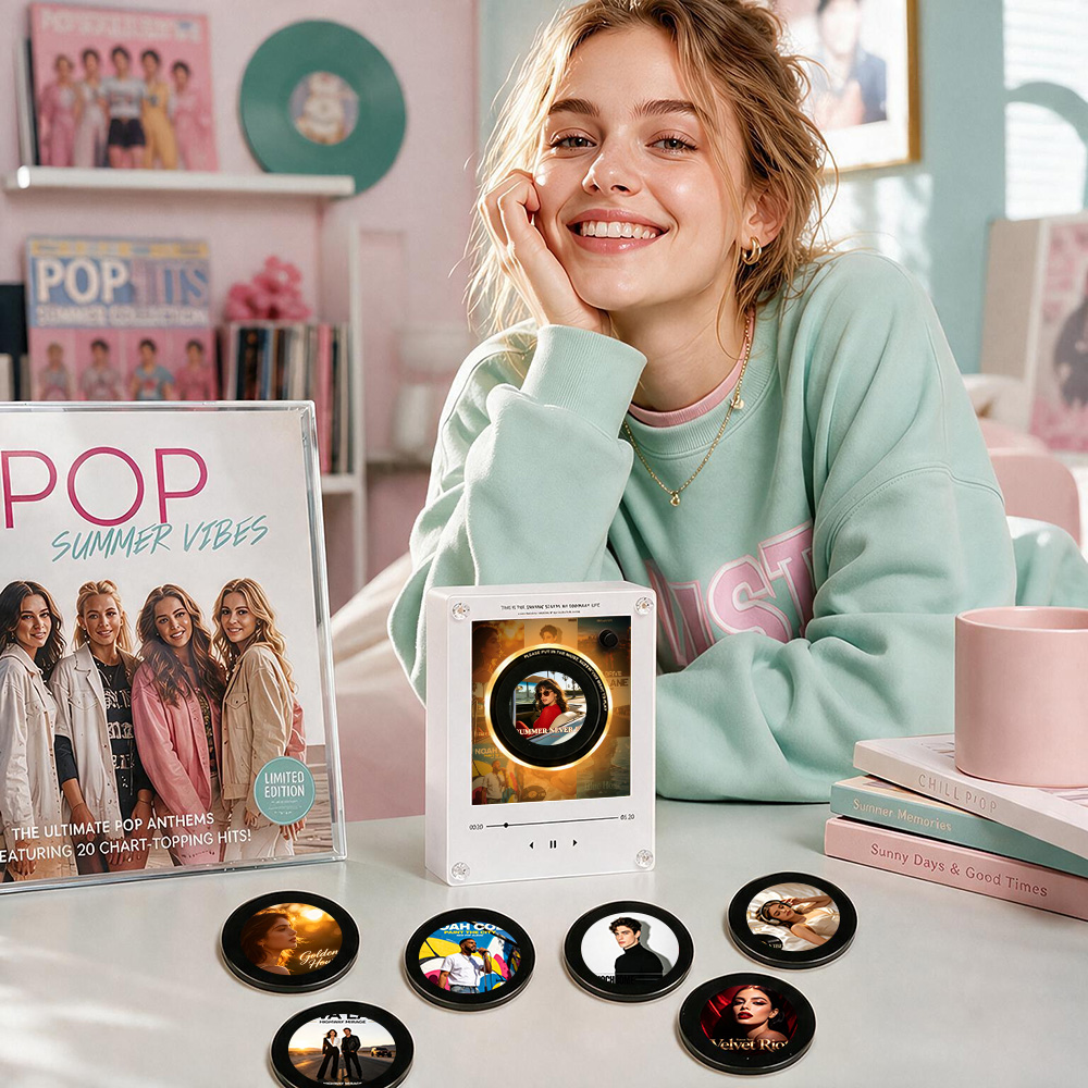 Custom Mini Vinyl Record Pop Music Player With 9 Discs Magnetic Disc Music Player with Rechargeable Battery - Image 2