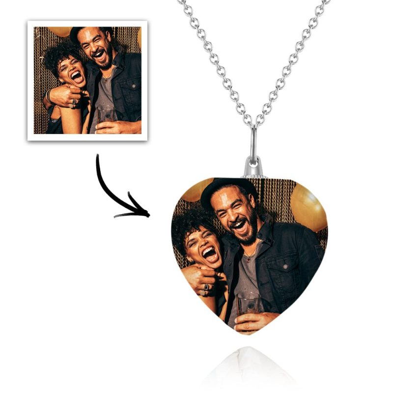 Custom Photo Necklace Personalized Charm Heart Shaped Crystal