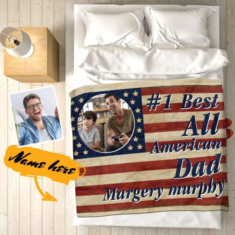 Father’s Day Blankets Photo Blanket 4th Of July Gifts for Dad – Best American Dad