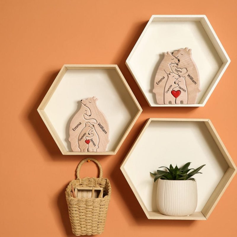Wooden Bears Plaque Custom Names Bears Puzzle Home Decor Family Gifts