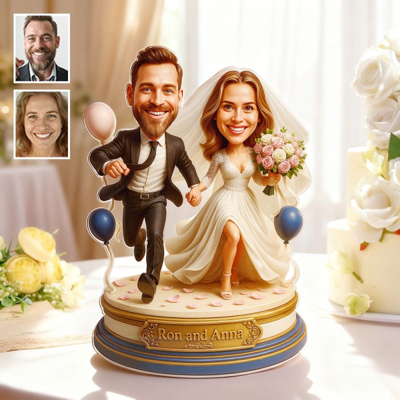 Custom Wedding Couple Cartoon Acrylic Portrait Plaque Gift 2D Look 3D Pop