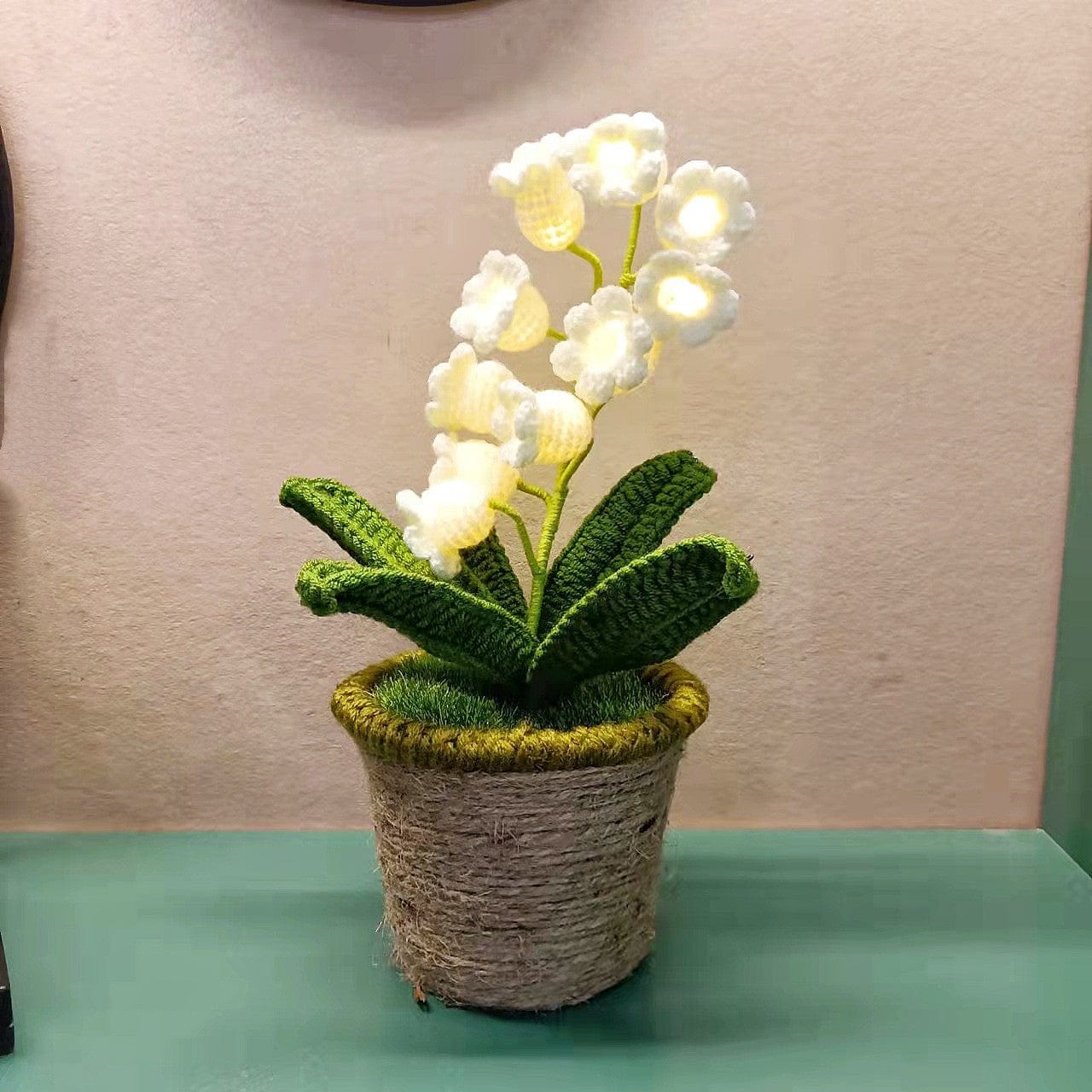 Crochet Handmade Lily Potted Plant Light Lamp, Lilies of the Valley,Finished Product,Knitted Flower Decoration,3 flash modes girlfriend gift - Image 2