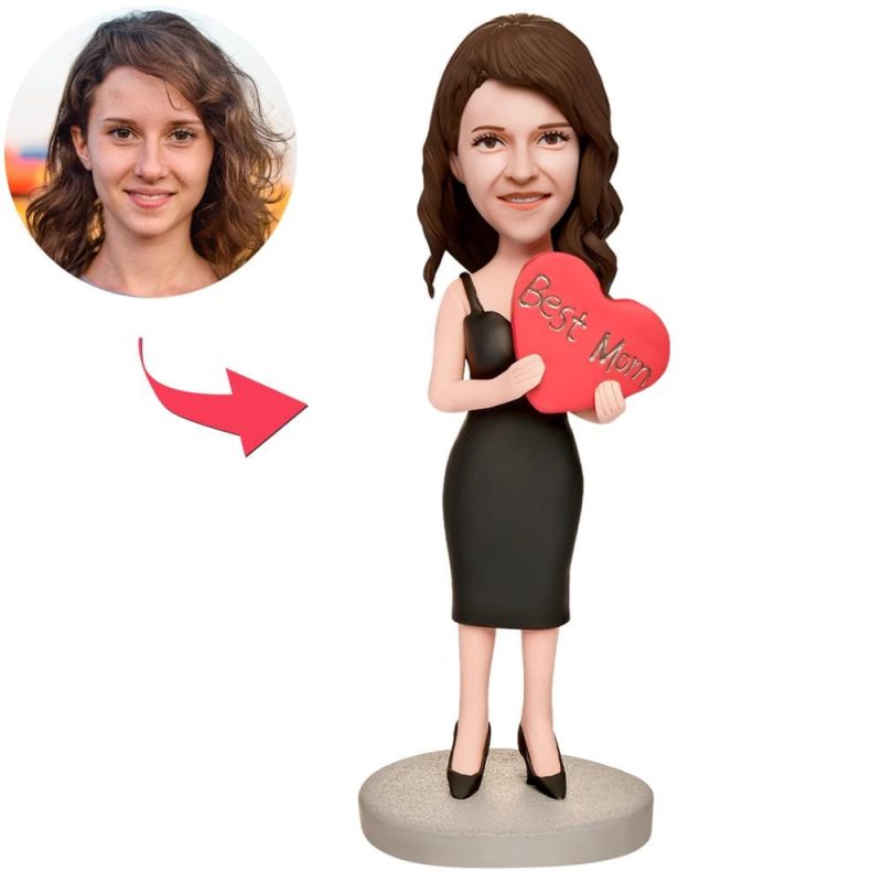 Custom Bobblehead with Engraved Text Sexy Mom Holding Heart Mother’s Day Gift