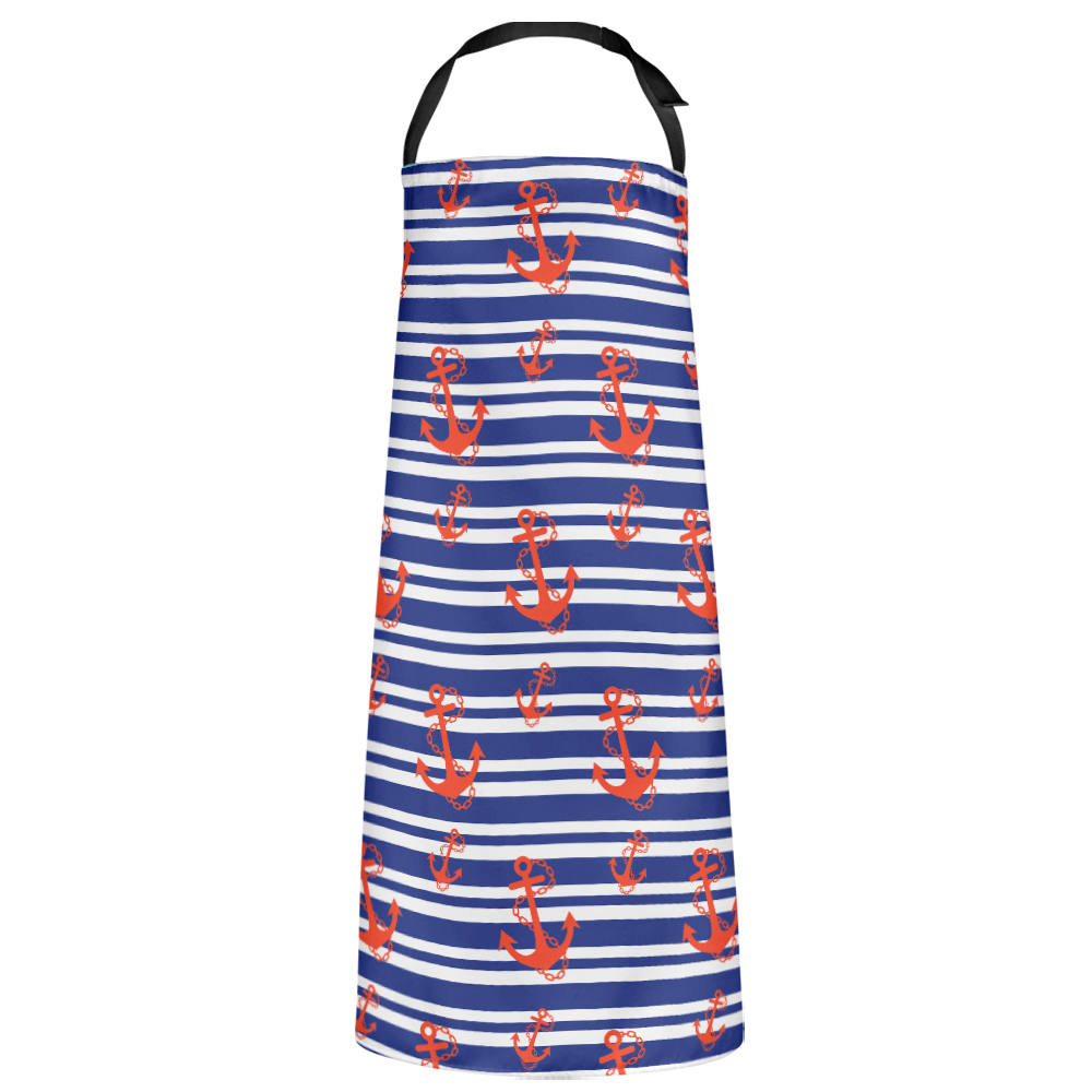 Custom Cooking Apron Red Anchor and Blue Wave Line Housewarming Gifts for Women - Image 2