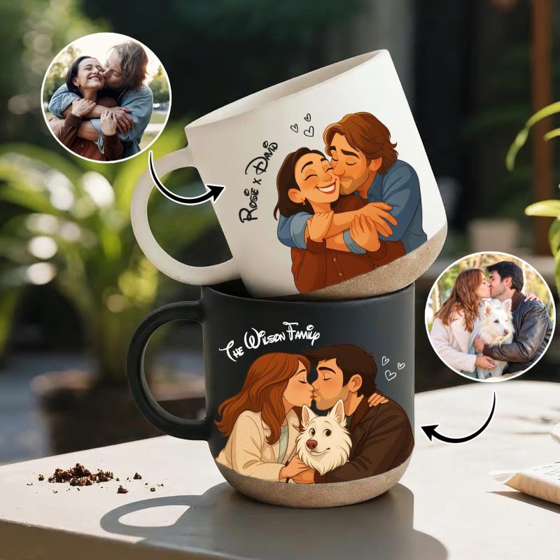 Custom Couple Portrait With Pet, Cat Portrait, Dog Portrait, Pet Memorial Art, Gift for Her, Custom Mug for Couple, Anniversary Gift for himUS