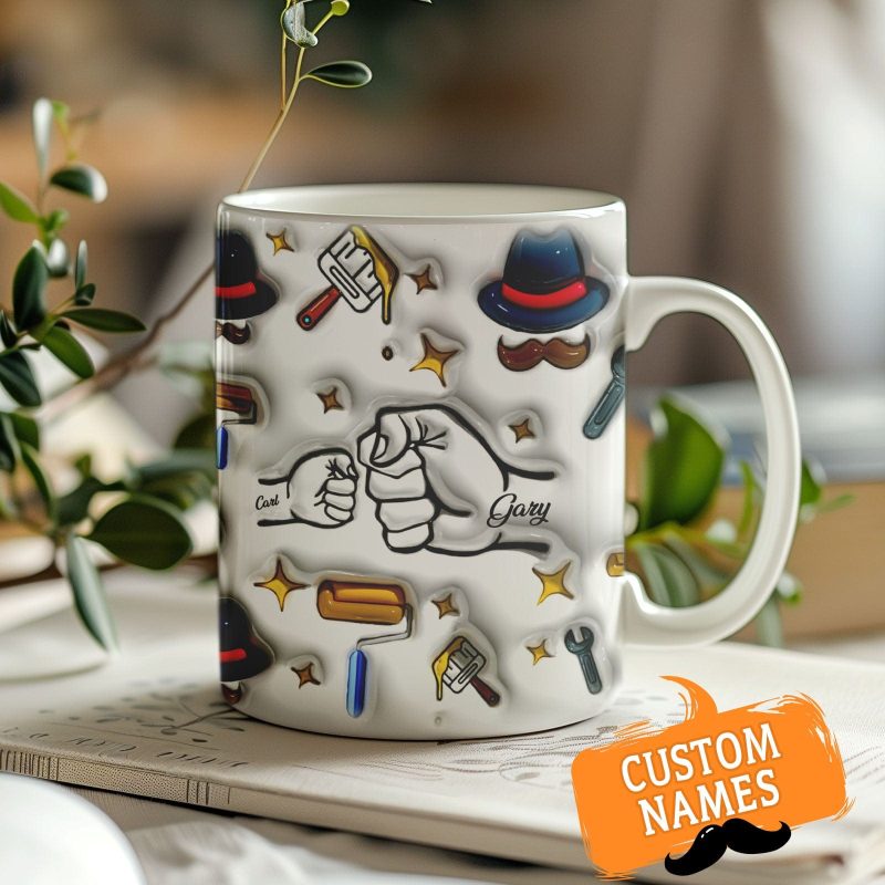 Custom 1-6 Kids Name Mug Personalized Names 3D Inflated Effect Printed Coffee Mug Father’s Day Gifts for Dad