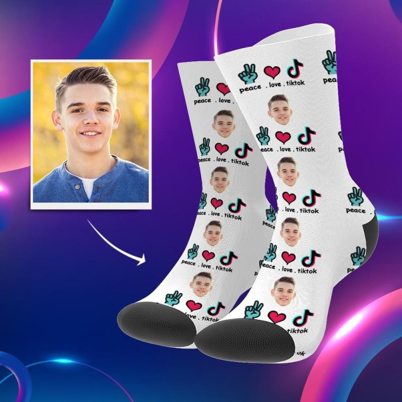 Tiktok Socks Custom Face Socks Gifts For TikTok Lovers Peace Love 3 Sizes Christmas Gift