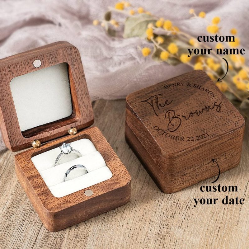 Custom Wooden Ring Box With Name Wedding Gift For Her