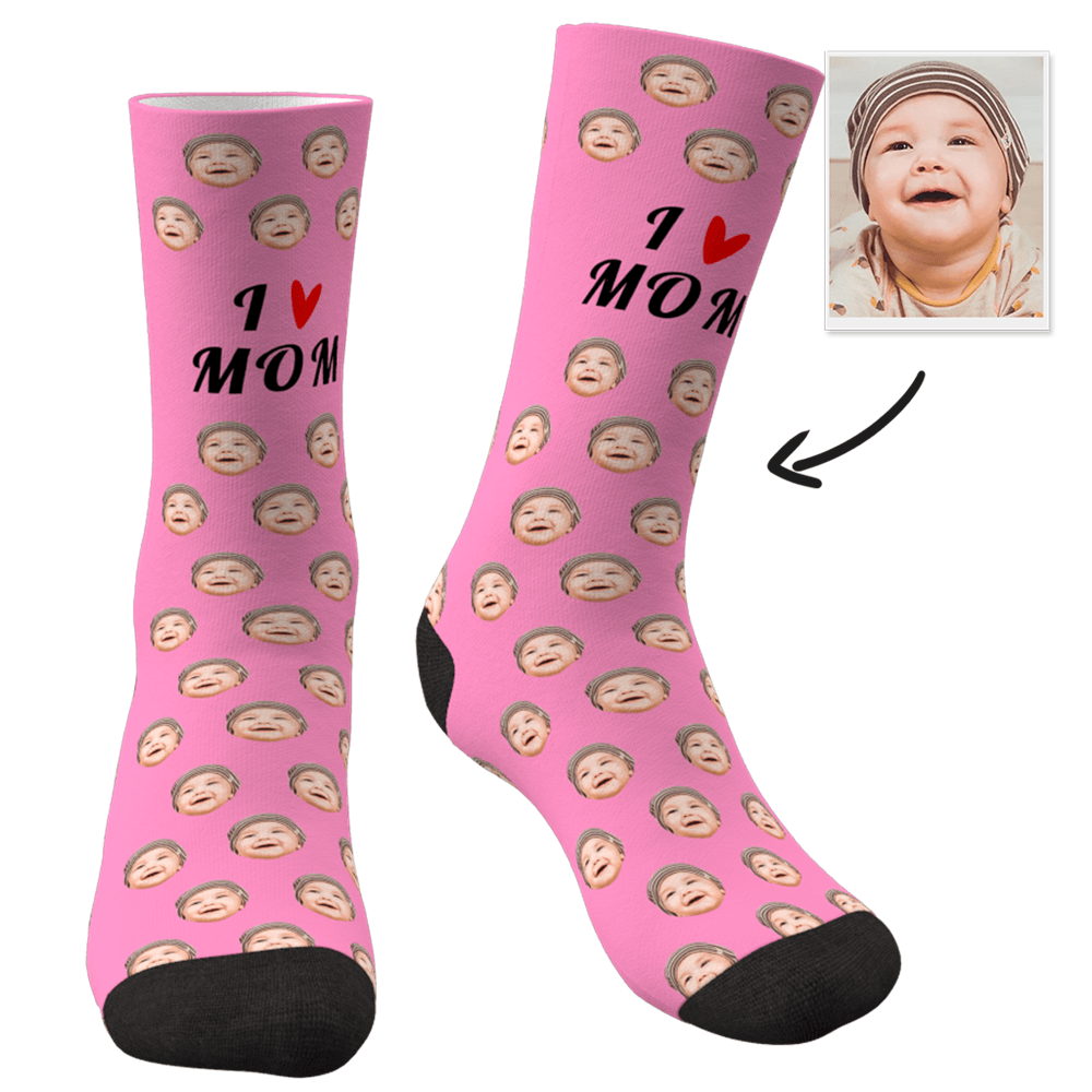 Mother's Day Gift Custom Photo Socks - "I Love Mom" Christmas Gift For Mom