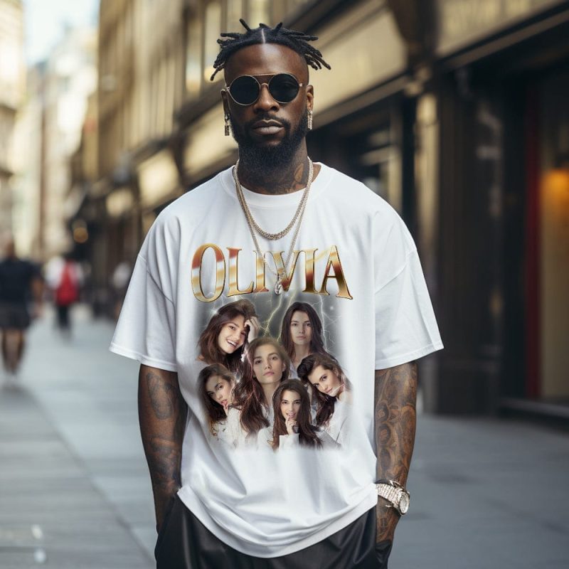 Custom Photo Vintage Tee Personalized Name T-shirt For Men