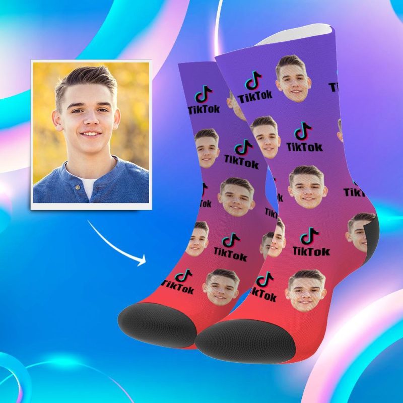 Tiktok Socks Personalized Face Socks Custom Family Gifts Music Note 3 Sizes Christmas Gift