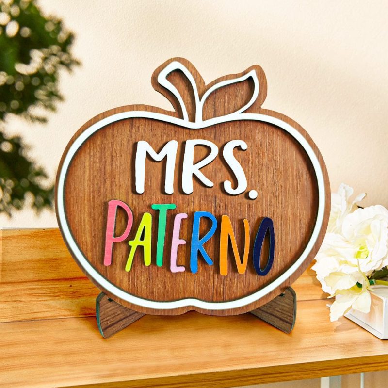 Wooden Name Plaque Custom Name Sign Apple Wooden Sign Gift for Teacher