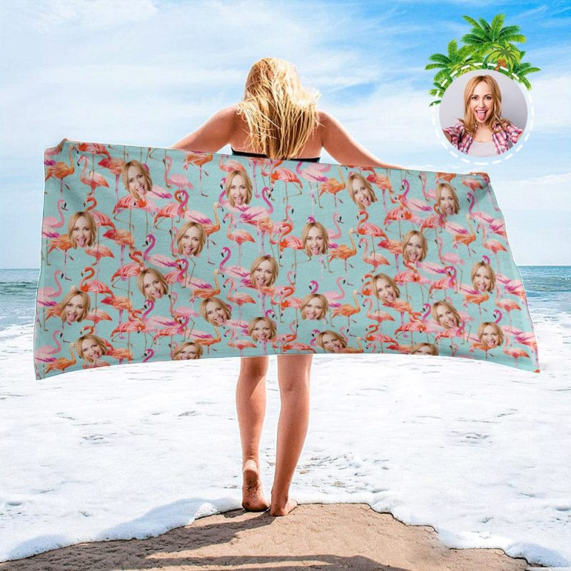 Personalized Beach Towels with Photo Custom Flamingos Beach Towel