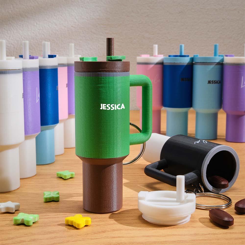 Miniature Tumbler Keychains with Custom Name Portable Pill Box - Image 2