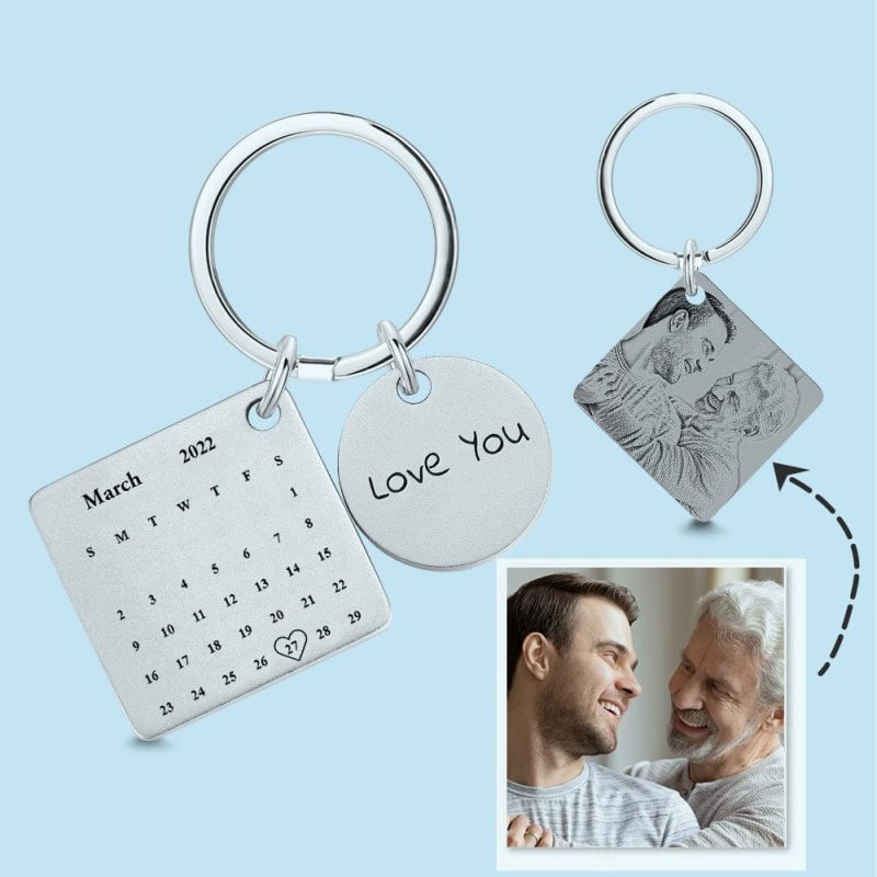 Custom Calendar Keychain Engraved Keychains With Photo Gifts For Dad Father’s Day Gift
