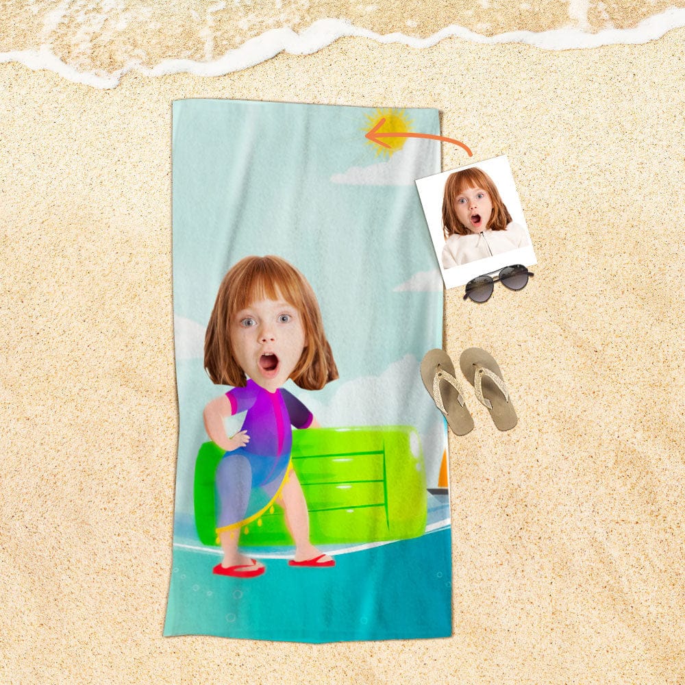 Custom Face Beach Towel Personalized Inflatable Cushion Girl Beach Towel Funny Gift for Summer - Image 2