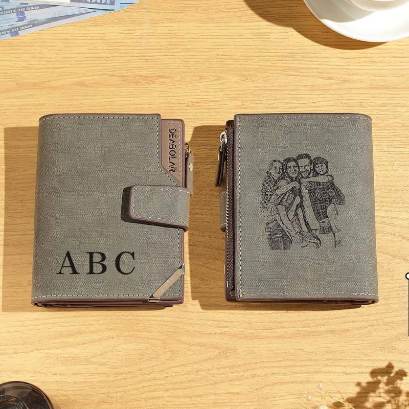 Personalized Photo Men’s Foldable Leather Wallet with Text Father’s Day Birthday Gift for Him