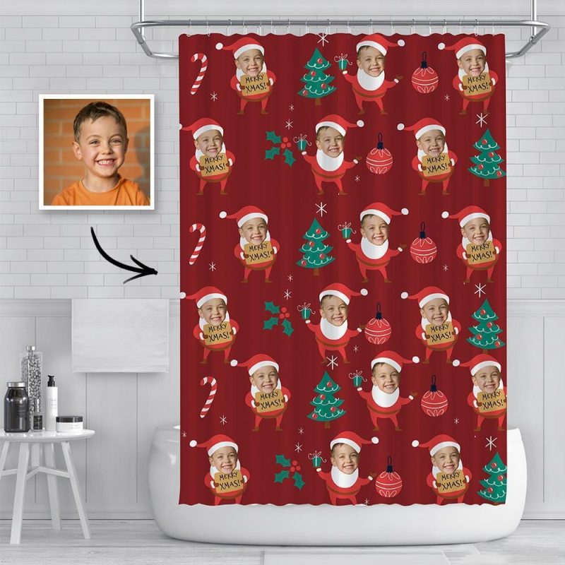 Custom Face Shower Curtain Personalized Picture Bathroom Curtains Gift For Kids Christmas Gift