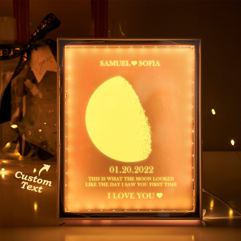 Custom Moon Phase and Names Night Light Mirror Frame Lamp Home Gifts