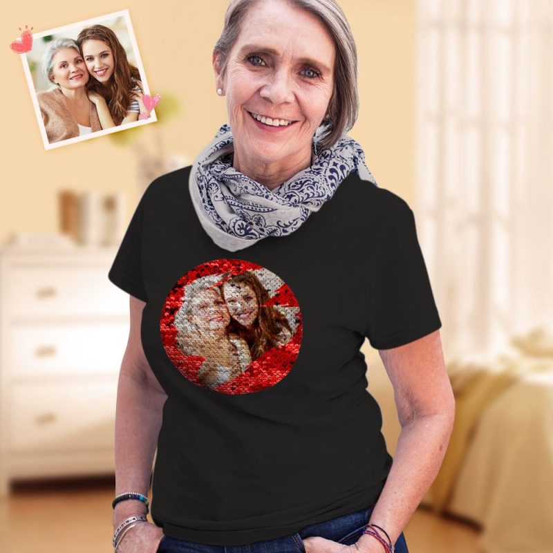 Custom Sequin T-Shirt Custom Picture T-shirts Best Mother’s Day Gift