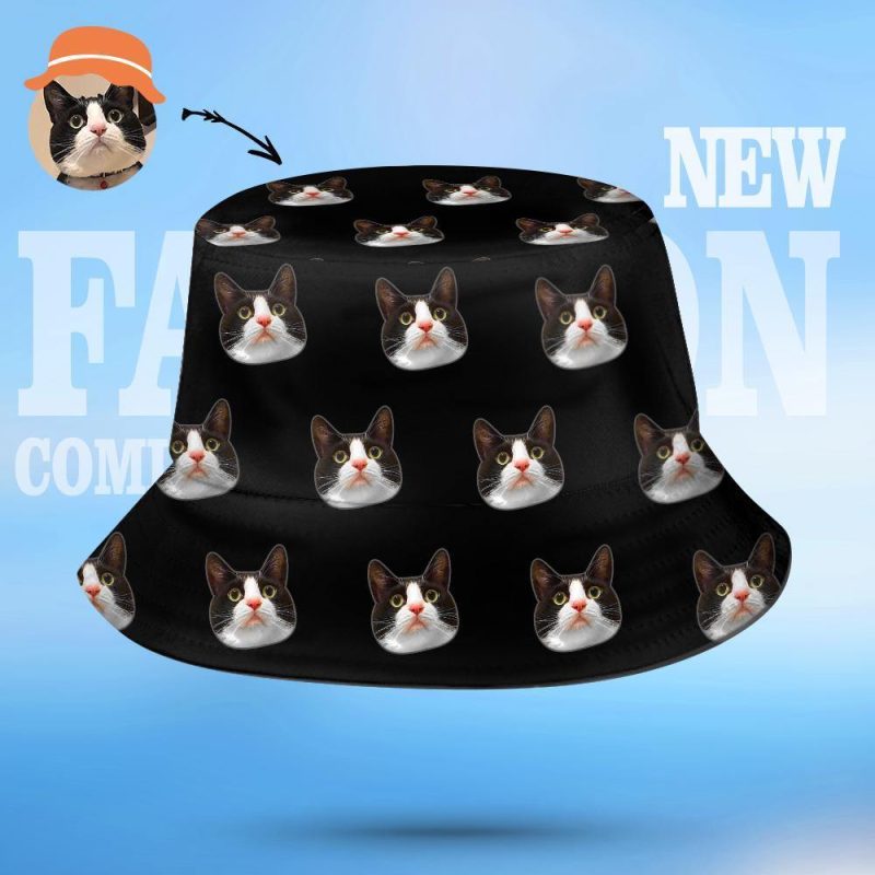 Custom Bucket Hat Photo Hats Personalized Bucket Hat Gifts for Cat Owner