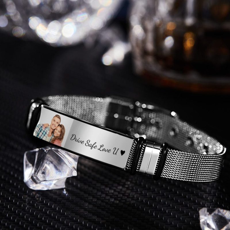 Custom Photo And Engraved Stainless Steel Bracelet Gifts for Boyfriend