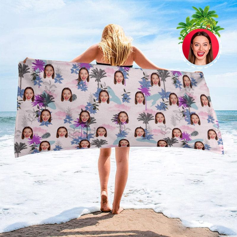 Personalized Beach Towels with Photo Custom Clouds and Trees Beach Towel