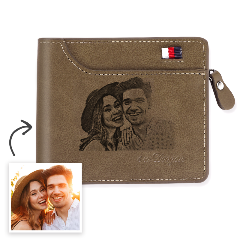 Men’s Custom Engraved Photo Wallet Brown Leather