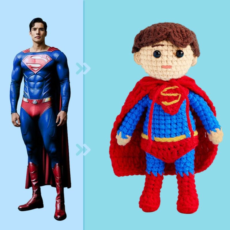 Full Body Customizable 1 Person Custom Crochet Doll Personalized Gifts Handwoven Mini Dolls – Superman