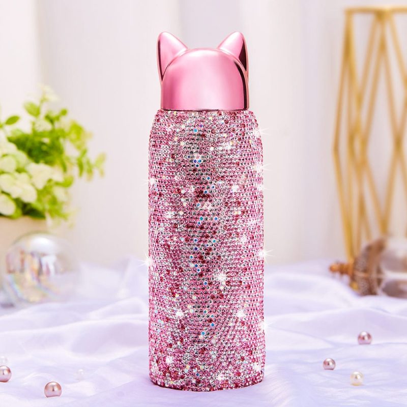 Bling Pink Rhinestone Tumbler Stylish Crystal Water Bottle Gift for Her