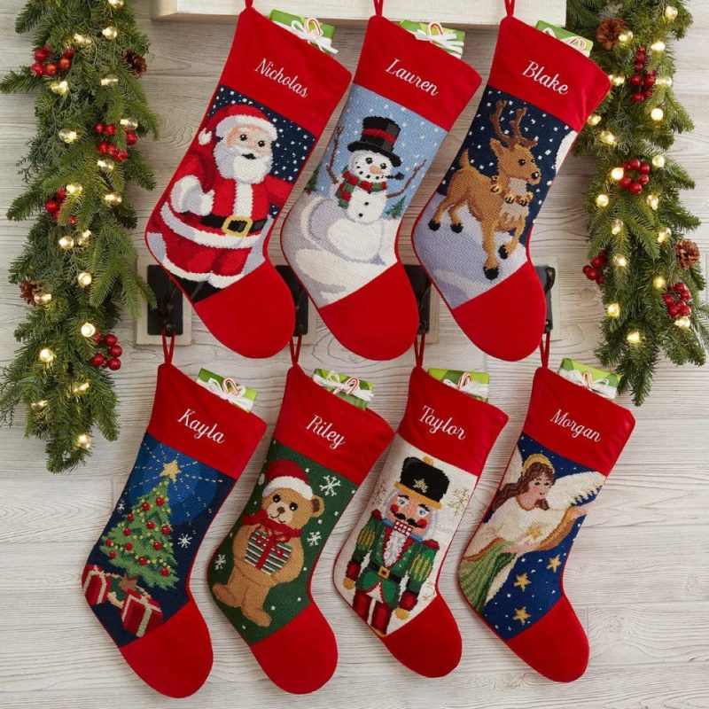 Christmas Stockings Personalized Needlepoint Stocking Custom Name Christmas Stockings